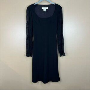 Vintage Jones New York Black Sequin Sheer Sleeve Dress 6P Whimsigoth Goth Modest